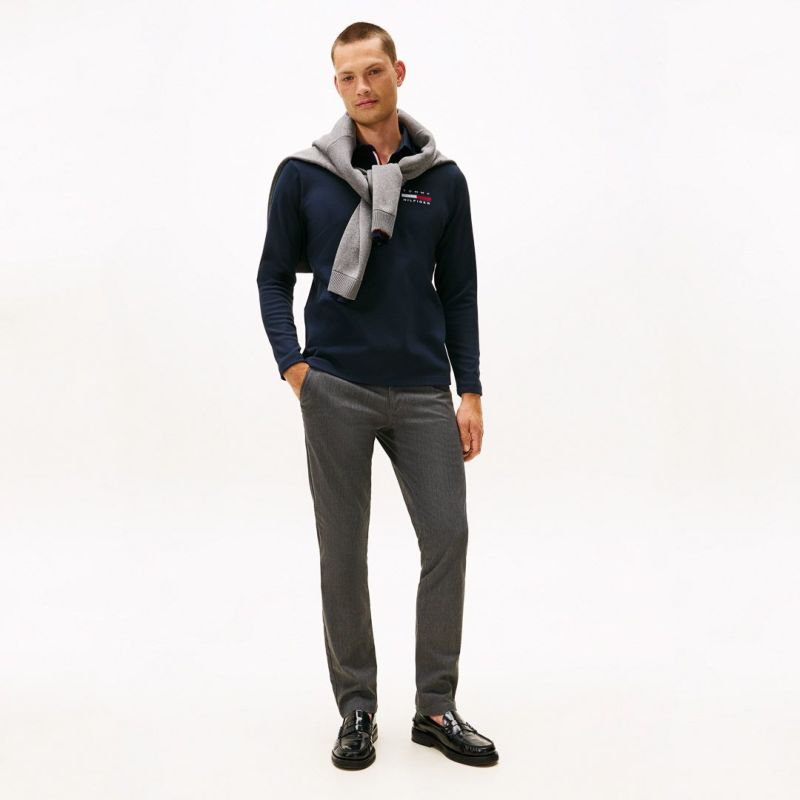 [トミーヒルフィガー]メンズ 台衿付き 長袖ジップアップポロシャツ