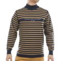 [トミーヒルフィガー]メンズ ボーダー ハイネックニット　キャメル