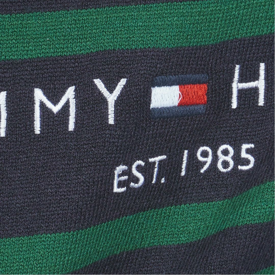 [トミーヒルフィガー]メンズ ボーダー ハイネックニット　ダークグリーン