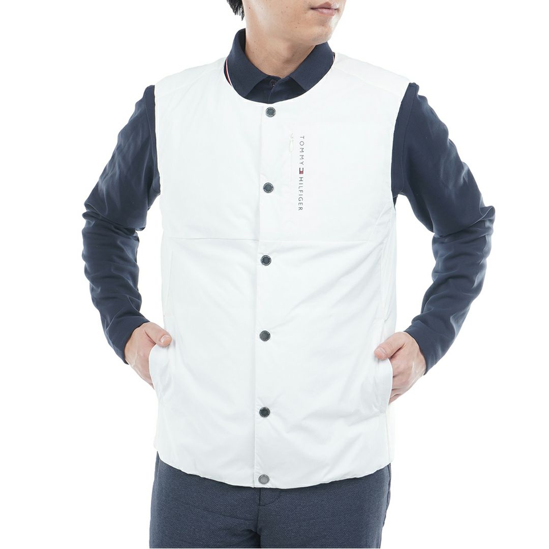 [トミーヒルフィガー]メンズ ノーカラー中綿ベスト　オフホワイト