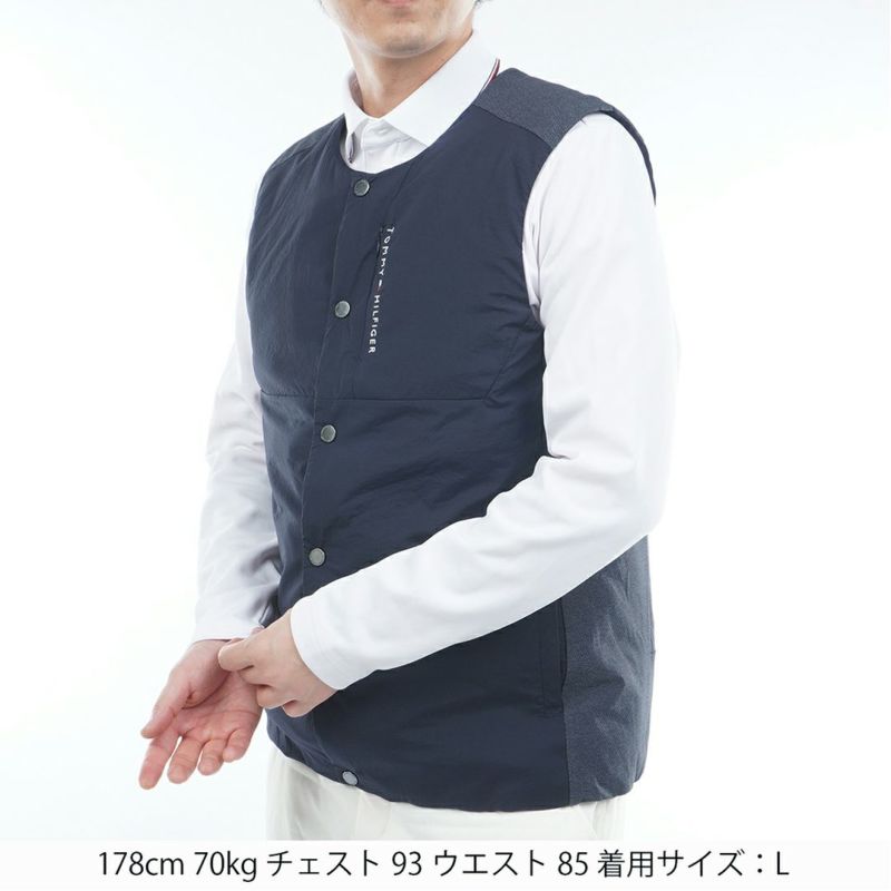 [トミーヒルフィガー]メンズ ノーカラー中綿ベスト　ネイビー