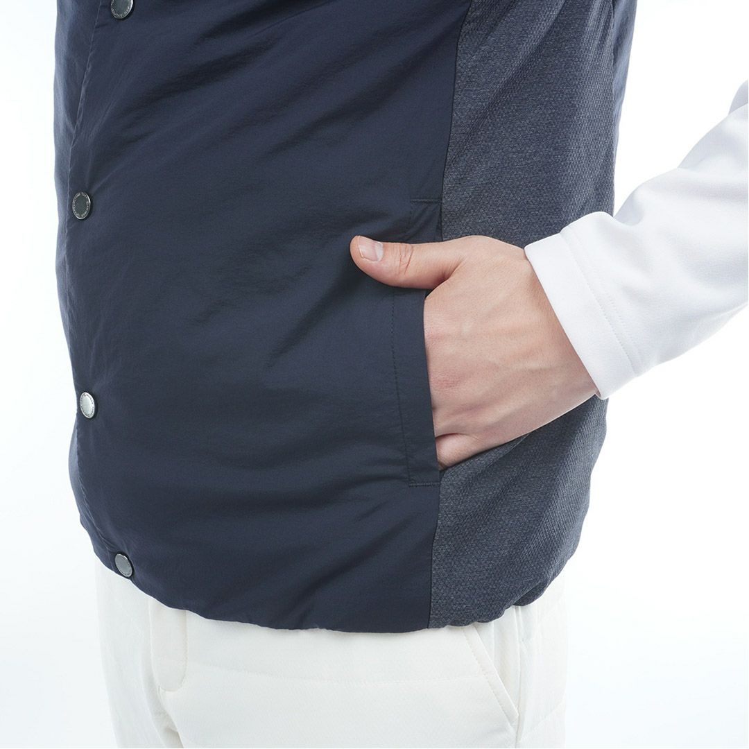 [トミーヒルフィガー]メンズ ノーカラー中綿ベスト　ネイビー