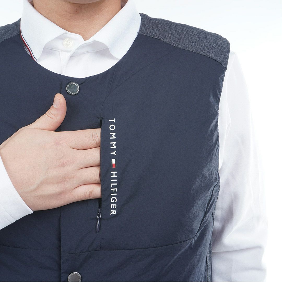 [トミーヒルフィガー]メンズ ノーカラー中綿ベスト　ネイビー