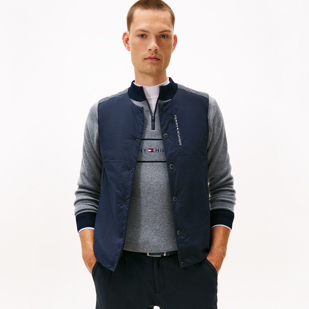 トミー ヒルフィガー ゴルフ Tommy Hilfiger Golf メンズ メンズ ノーカラー中綿ベスト THMA585 詳細24
