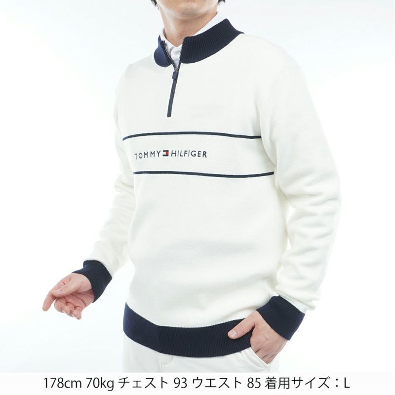 トミー ヒルフィガー ゴルフ Tommy Hilfiger Golf メンズ メンズ フロントロゴ　ハーフZIPモックネックニット THMA587 詳細2