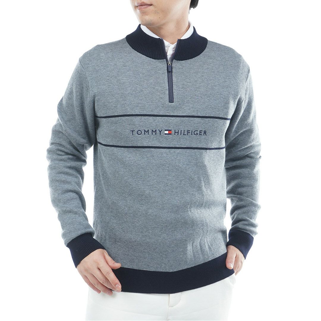 トミー ヒルフィガー ゴルフ Tommy Hilfiger Golf メンズ メンズ フロントロゴ　ハーフZIPモックネックニット THMA587 詳細4