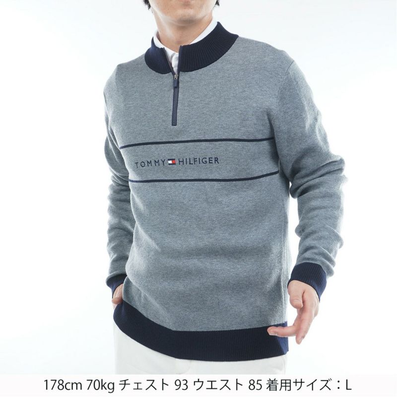 [トミーヒルフィガー]メンズ フロントロゴ　ハーフZIPモックネックニット　グレー