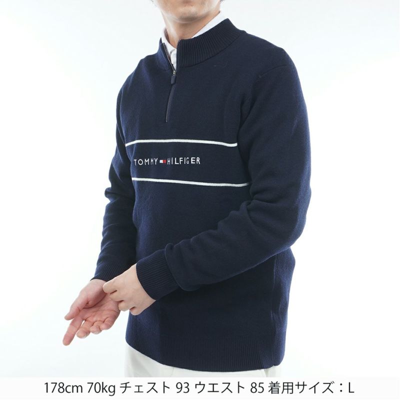 [トミーヒルフィガー]メンズ フロントロゴ　ハーフZIPモックネックニット　ネイビー