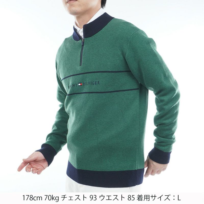 [トミーヒルフィガー]メンズ フロントロゴ　ハーフZIPモックネックニット　ネイビー