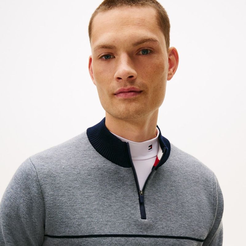 トミー ヒルフィガー ゴルフ Tommy Hilfiger Golf メンズ メンズ フロントロゴ　ハーフZIPモックネックニット THMA587 詳細20