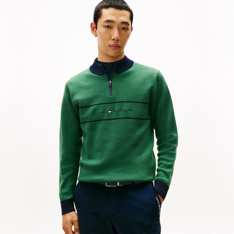 トミー ヒルフィガー ゴルフ Tommy Hilfiger Golf メンズ メンズ フロントロゴ　ハーフZIPモックネックニット THMA587 詳細26