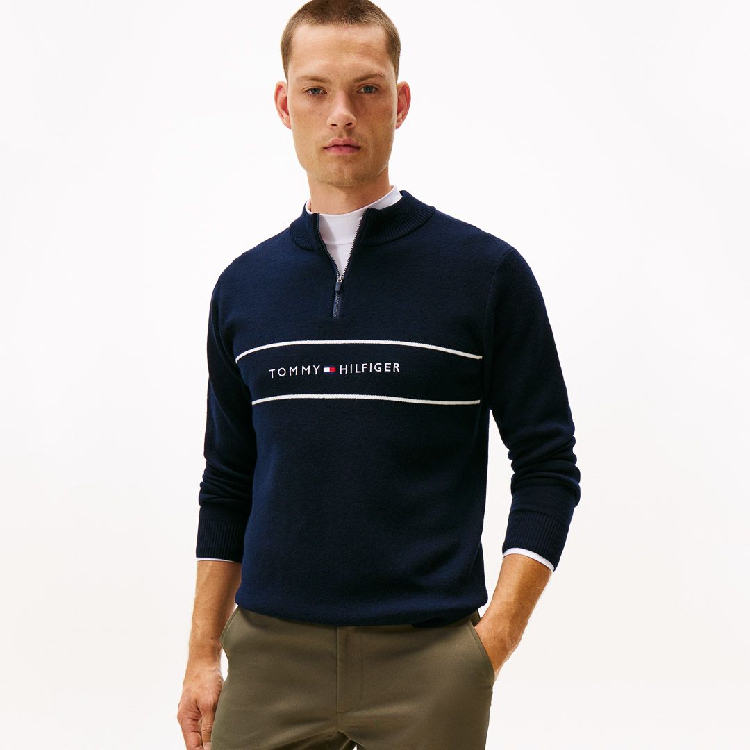 トミー ヒルフィガー ゴルフ Tommy Hilfiger Golf メンズ メンズ フロントロゴ　ハーフZIPモックネックニット THMA587 詳細30