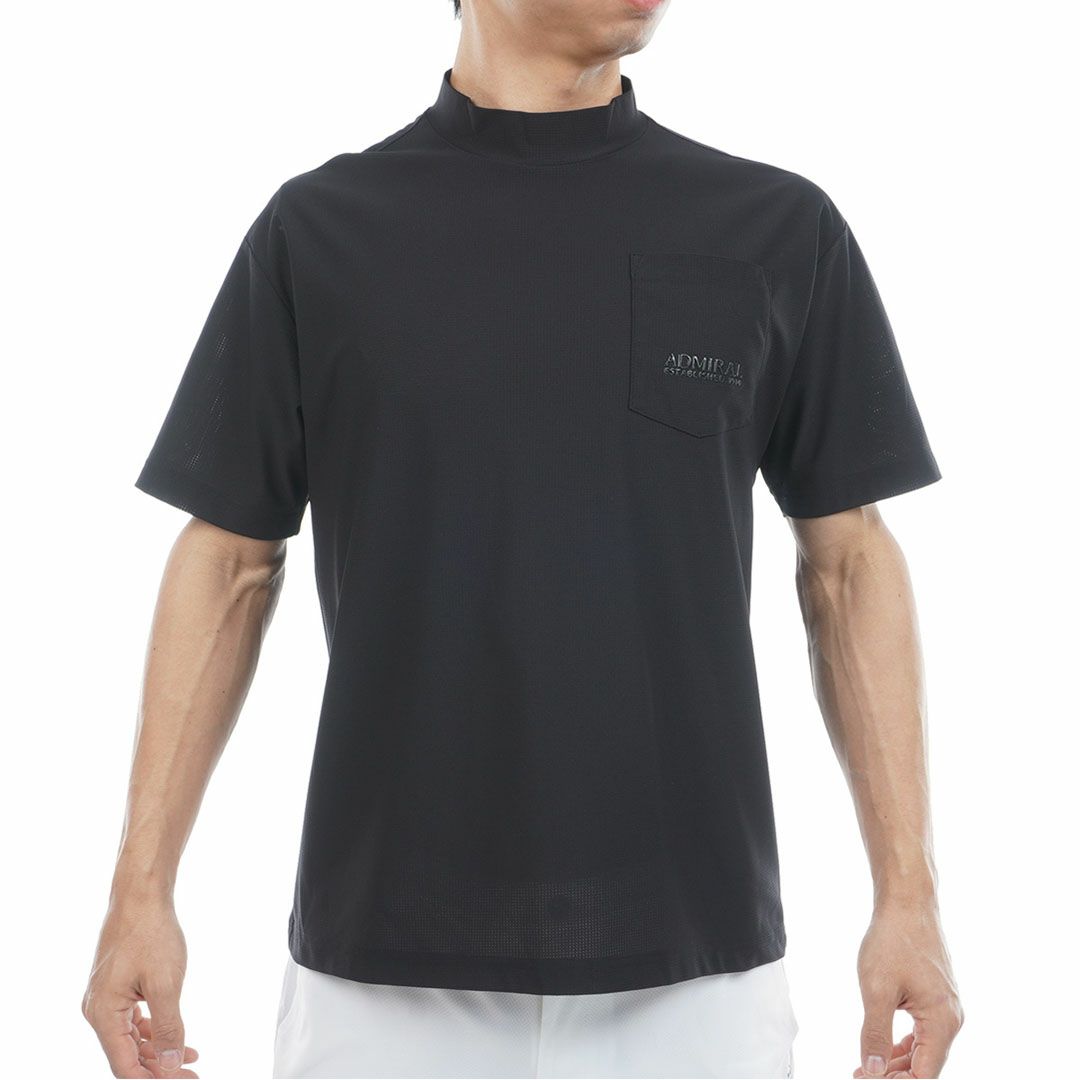 AdmiralGOLF アドミラルゴルフ メンズ ゴルフウェア メッシュモックネックシャツ 半袖 ブラック 詳細1