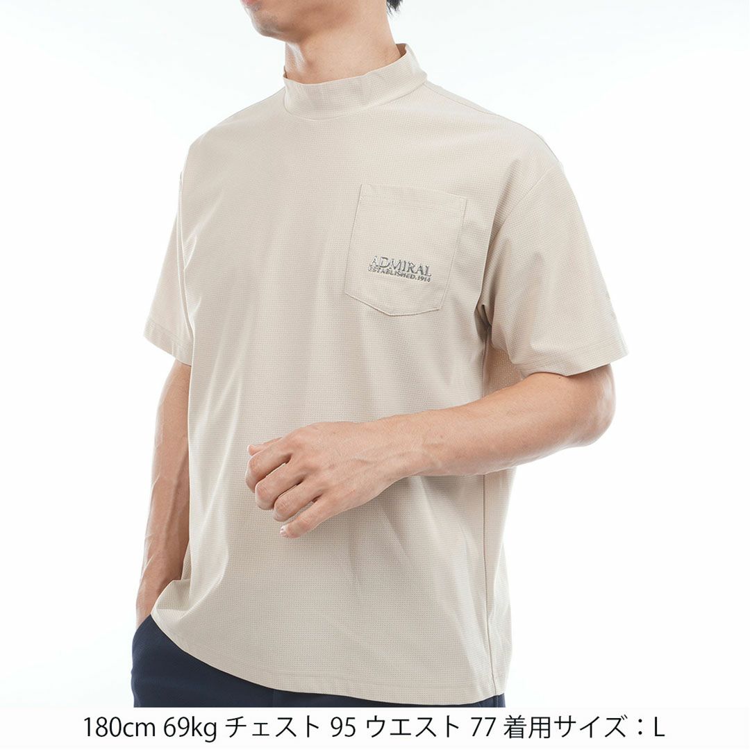 AdmiralGOLF アドミラルゴルフ メンズ ゴルフウェア メッシュモックネックシャツ 半袖 サンドベージュ 詳細2