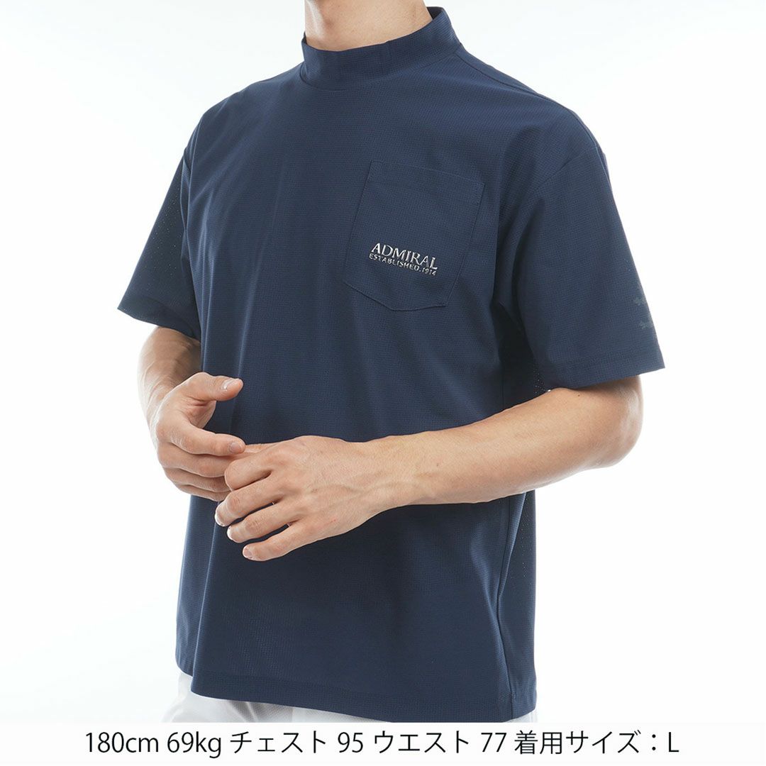 AdmiralGOLF アドミラルゴルフ メンズ ゴルフウェア メッシュモックネックシャツ 半袖 ネイビー 詳細2