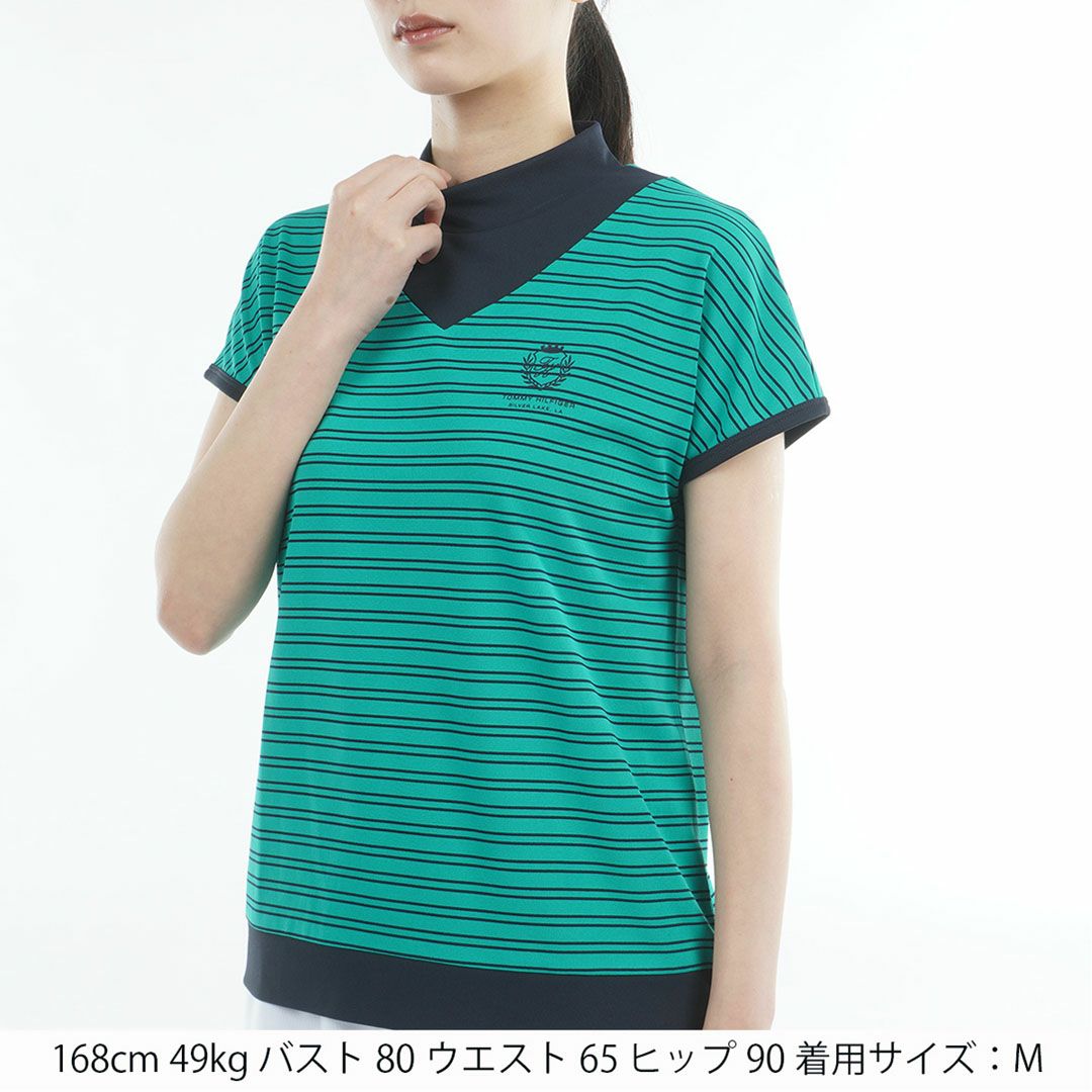 TommyHilfigerGolf トミーヒルフィガーゴルフ レディース モックネックシャツ 半袖 グリーン ボーダー 詳細2