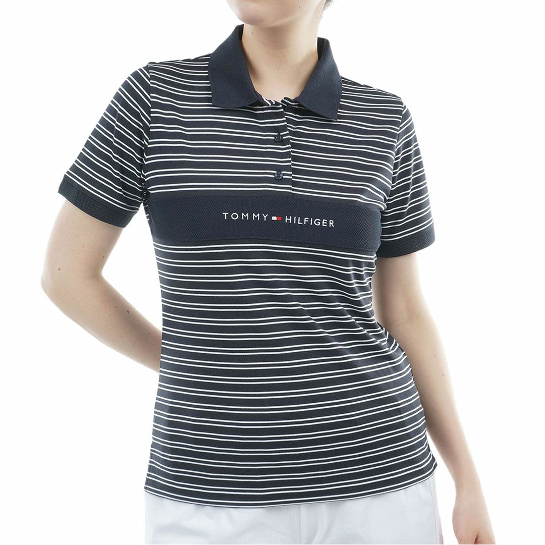 TommyHilfigerGolf トミーヒルフィガーゴルフ レディース ポロシャツ 半袖 ネイビーホワイト ボーダー 詳細1